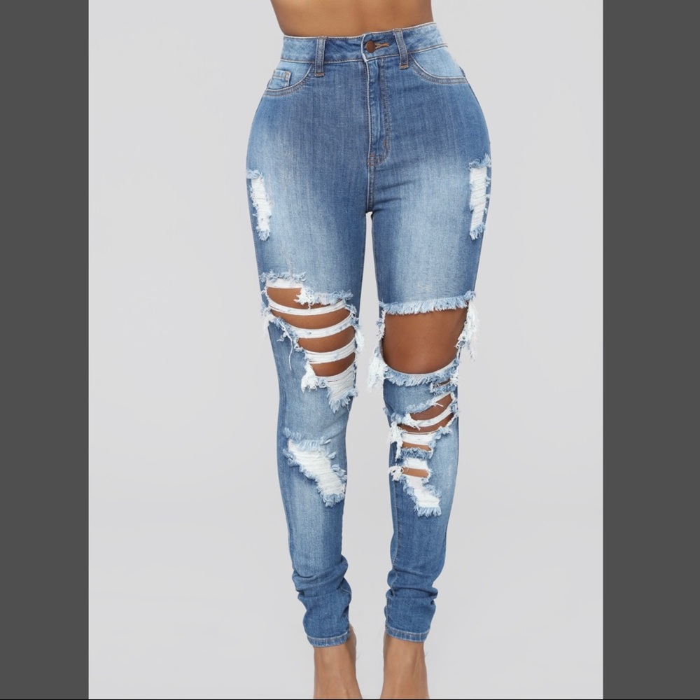 Fashion Nova Distressed High Waisted Skinny Jeans